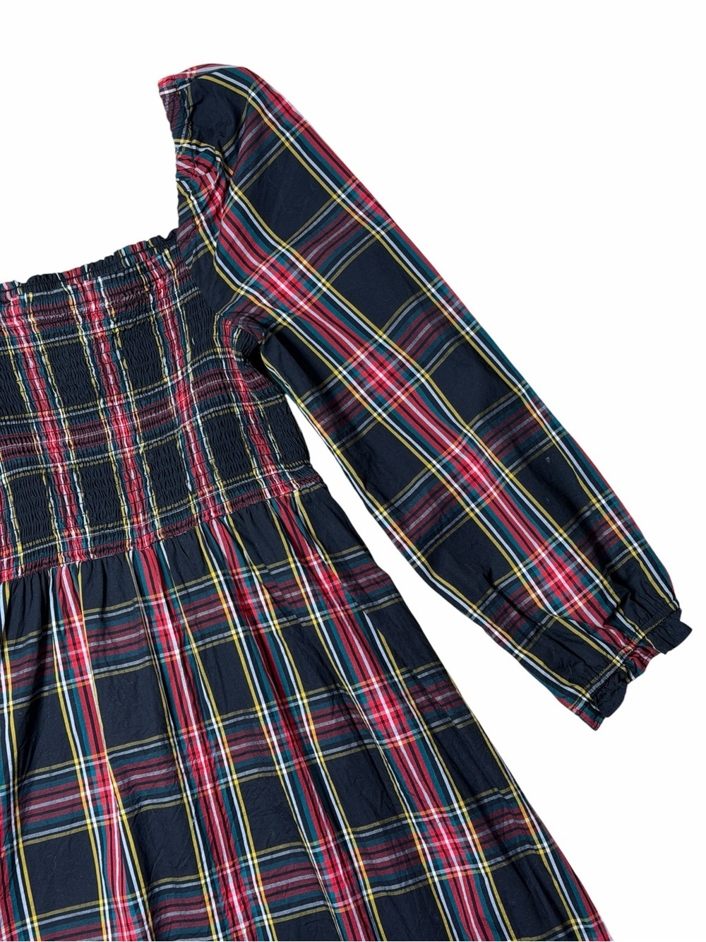 J. Crew Black and Red Tartan Smocked Long Sleeve Midi Dress Womens XS - Picture 7 of 8